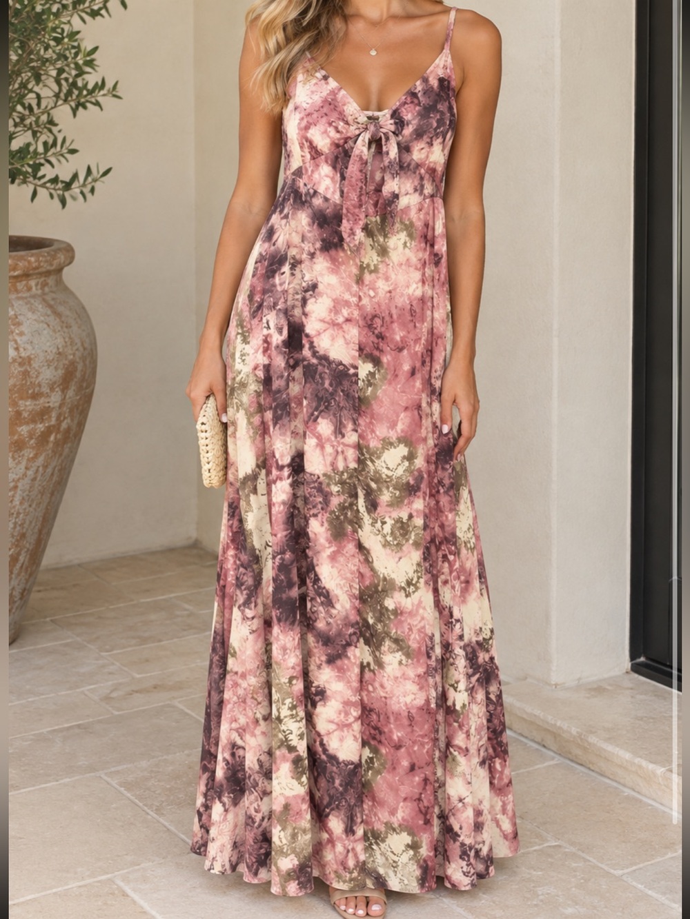 Abstract Spaghetti Strap Maxi Dress- NWOT- Size- M